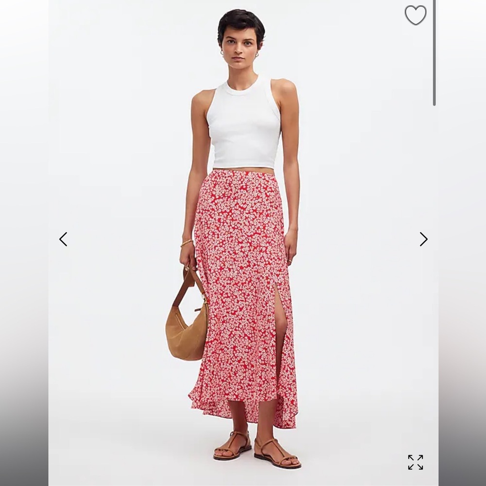 Madewell NWT Red Midi Slip Skirt with Ditsy Floral
